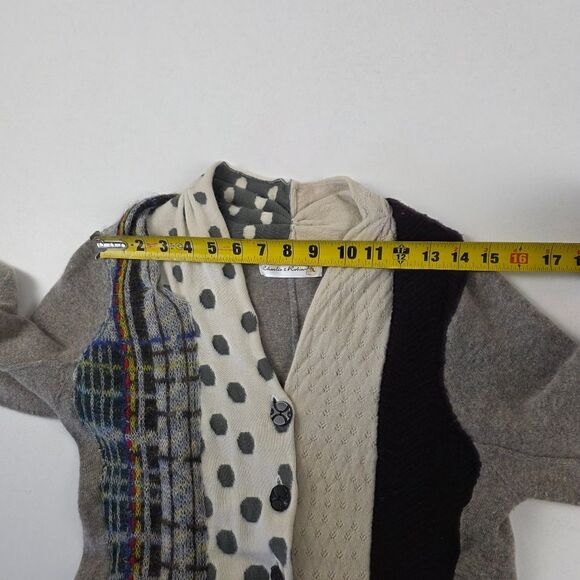 Anthropolgie Charlie & Robin Cardigan Sweater Patchwork Print Polka Dot Fringe S - Picture 8 of 11